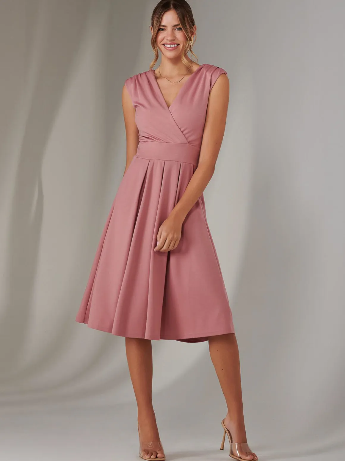 Plain Sleeveless Midi Dress, Dusty Pink
