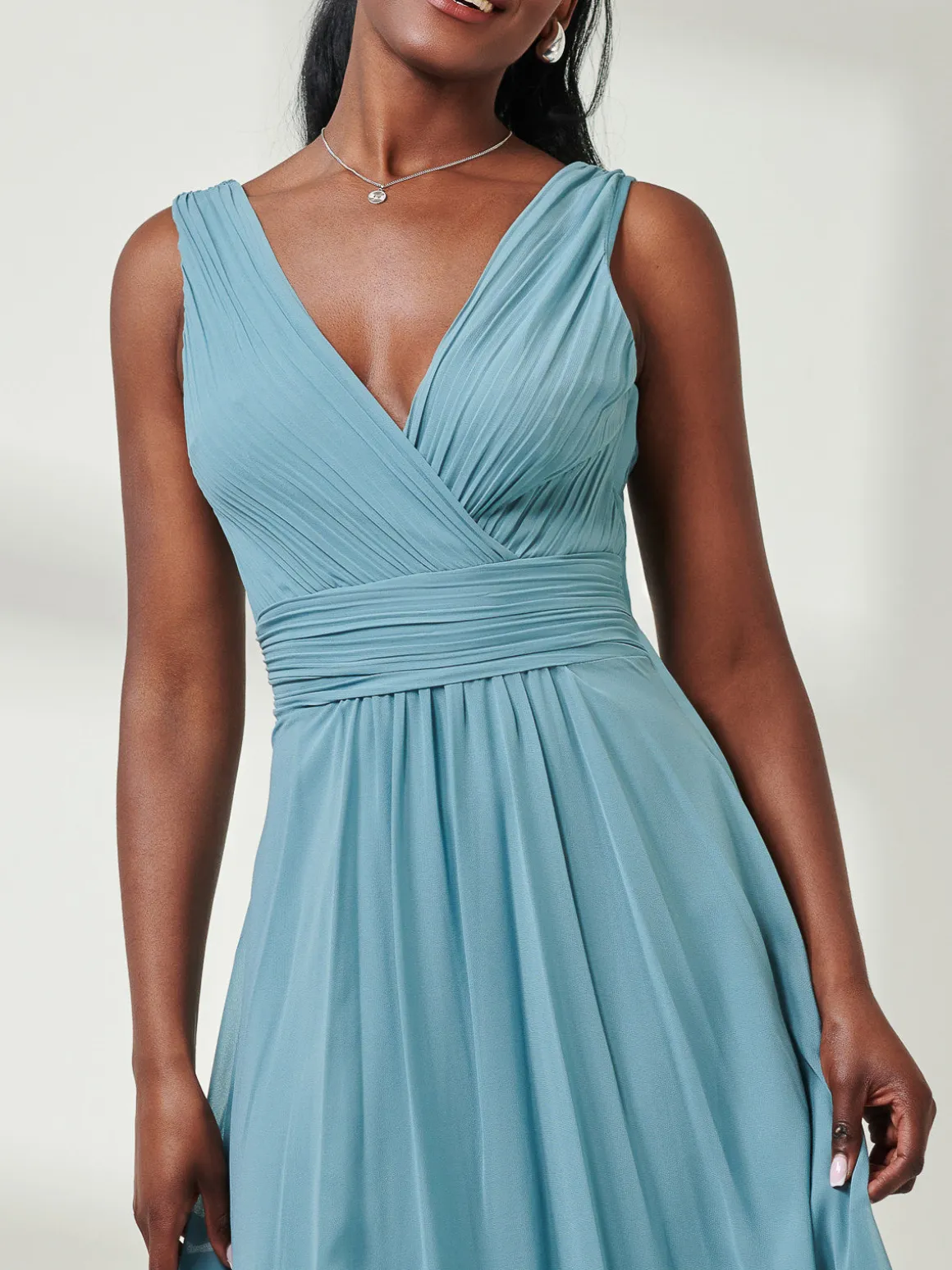 Pleated Bodice Chiffon Maxi Dress, Dusty Green