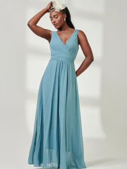 Pleated Bodice Chiffon Maxi Dress, Dusty Green