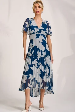 Pleated Chiffon Maxi Dress, Beige Floral