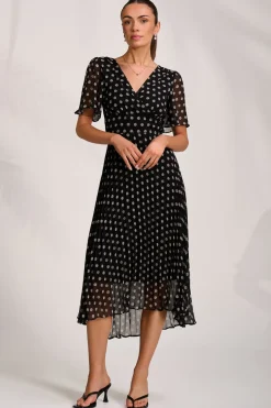 Pleated Chiffon Maxi Dress, Black Spot