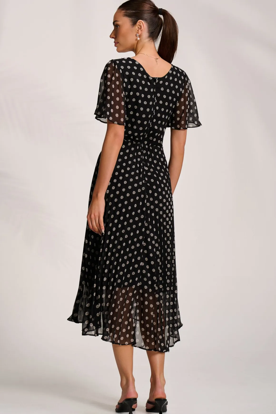 Pleated Chiffon Maxi Dress, Black Spot