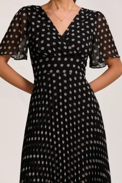 Pleated Chiffon Maxi Dress, Black Spot
