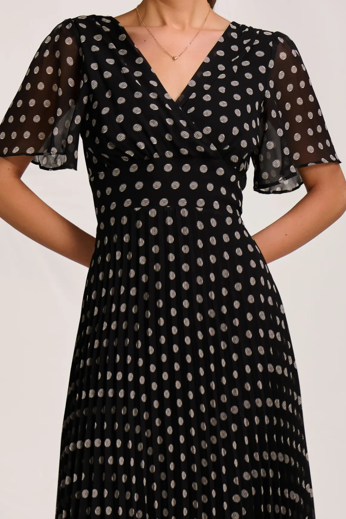 Pleated Chiffon Maxi Dress, Black Spot