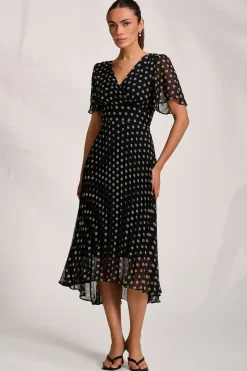 Pleated Chiffon Maxi Dress, Black Spot