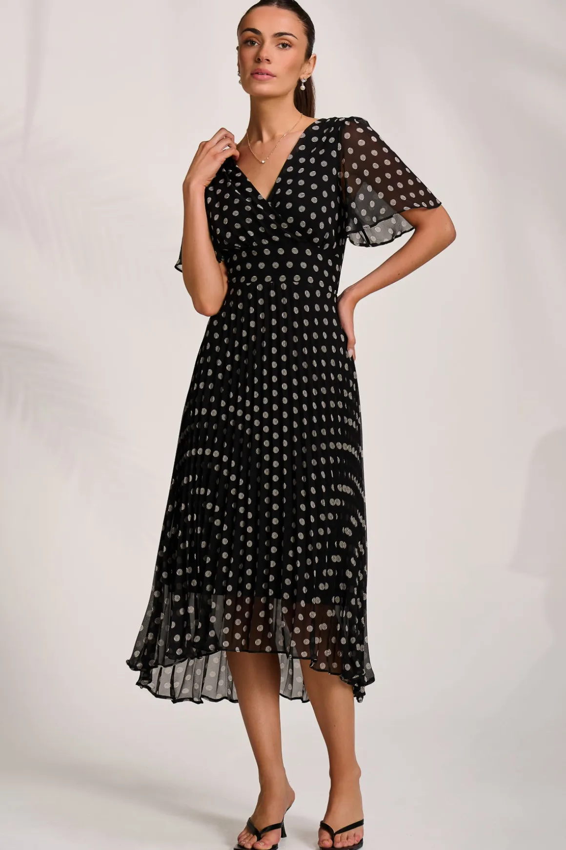 Pleated Chiffon Maxi Dress, Black Spot
