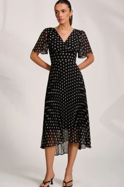Pleated Chiffon Maxi Dress, Black Spot