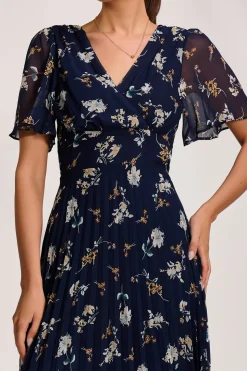 Pleated Chiffon Maxi Dress, Floral Multi