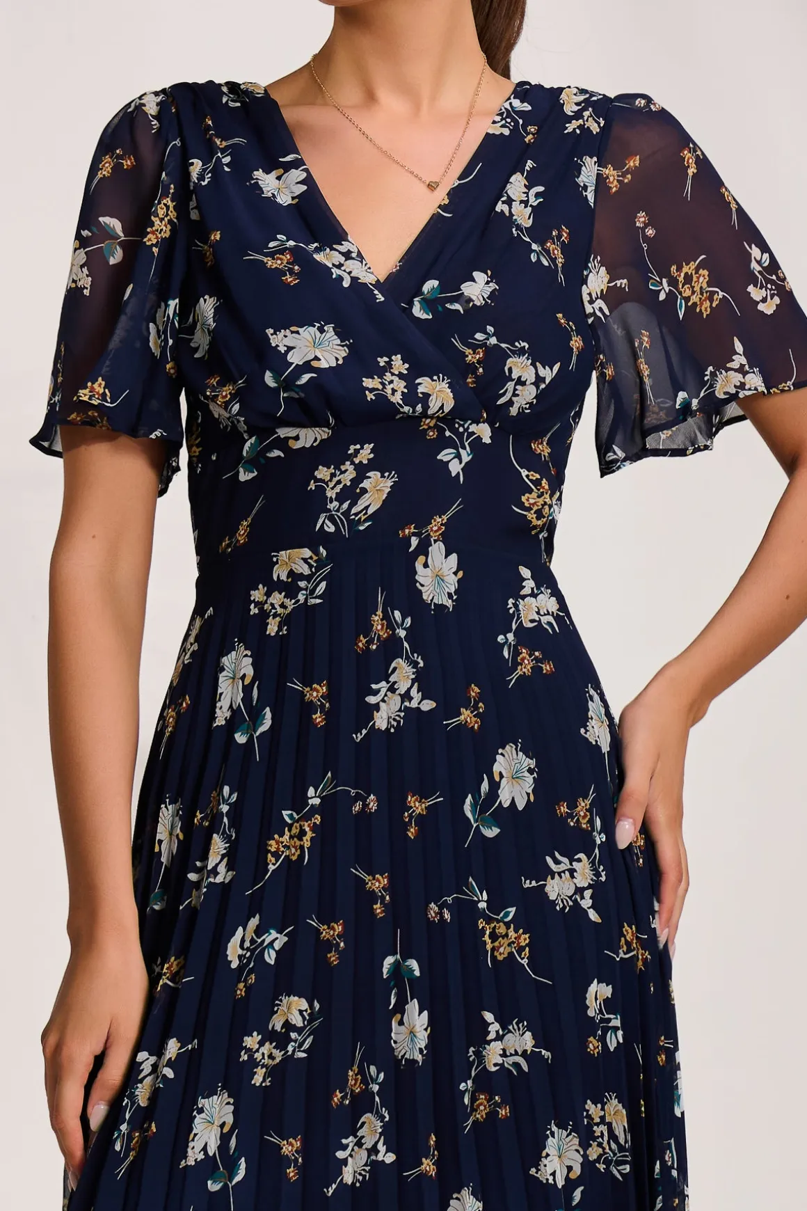 Pleated Chiffon Maxi Dress, Floral Multi