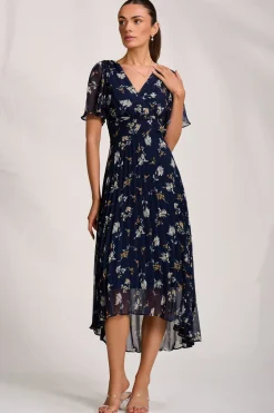 Pleated Chiffon Maxi Dress, Floral Multi