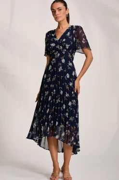 Pleated Chiffon Maxi Dress, Floral Multi