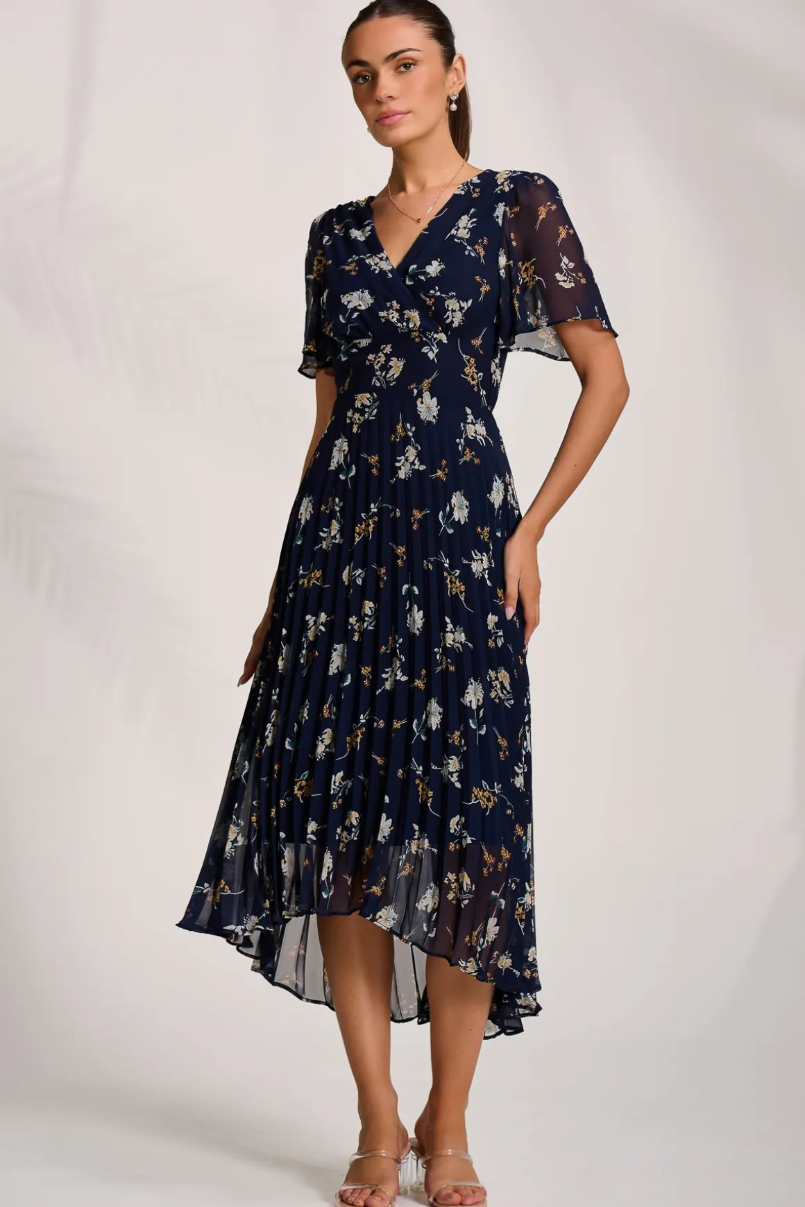 Pleated Chiffon Maxi Dress, Floral Multi