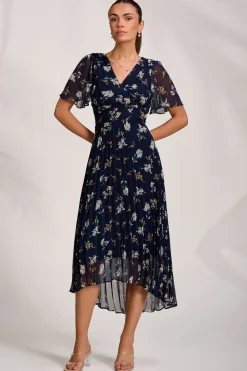Pleated Chiffon Maxi Dress, Floral Multi