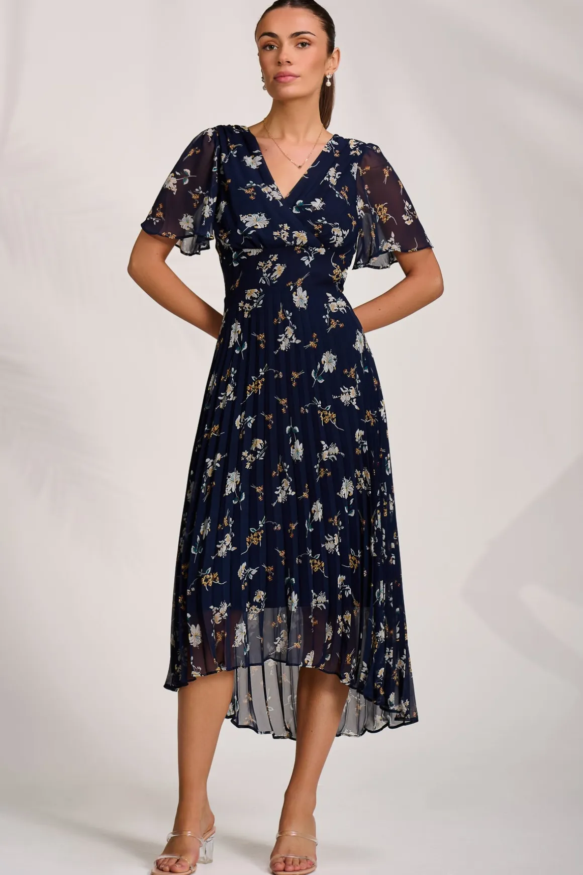 Pleated Chiffon Maxi Dress, Floral Multi
