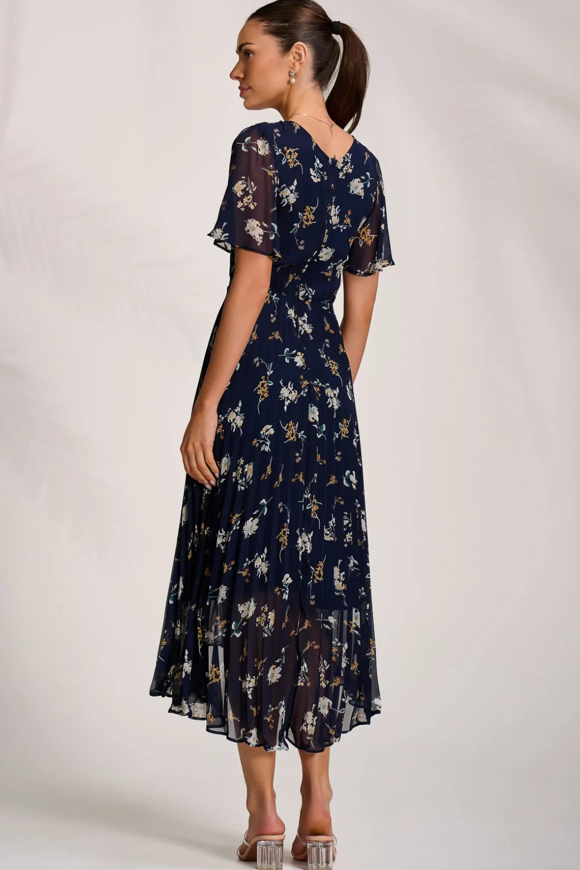 Pleated Chiffon Maxi Dress, Floral Multi