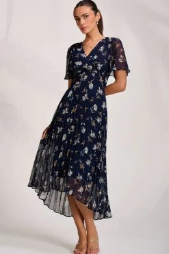 Pleated Chiffon Maxi Dress, Floral Multi