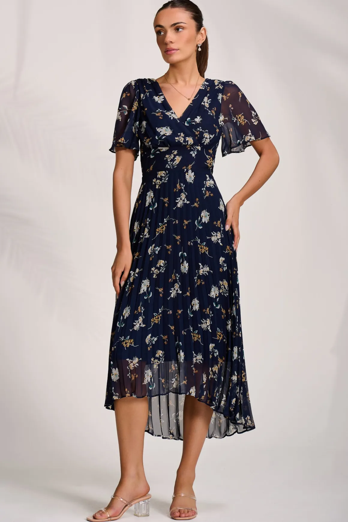 Pleated Chiffon Maxi Dress, Floral Multi