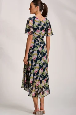 Pleated Chiffon Maxi Dress, Pink Rose
