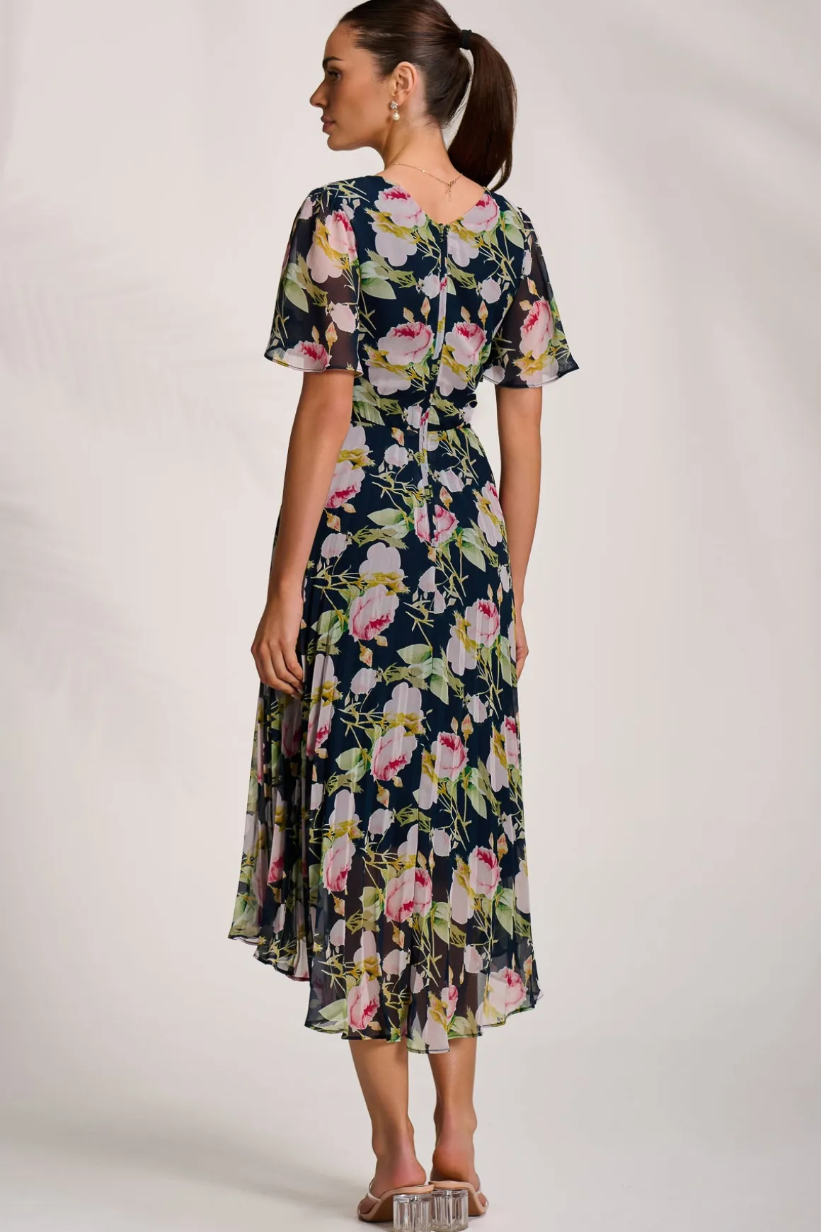 Pleated Chiffon Maxi Dress, Pink Rose