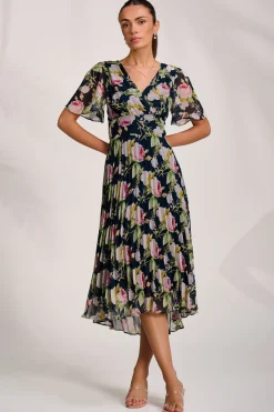 Pleated Chiffon Maxi Dress, Pink Rose