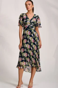 Pleated Chiffon Maxi Dress, Pink Rose