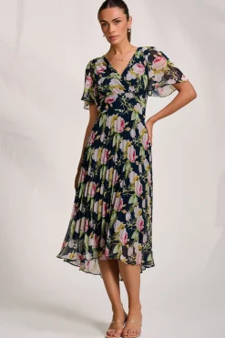Pleated Chiffon Maxi Dress, Pink Rose