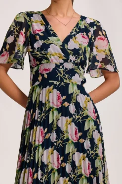 Pleated Chiffon Maxi Dress, Pink Rose