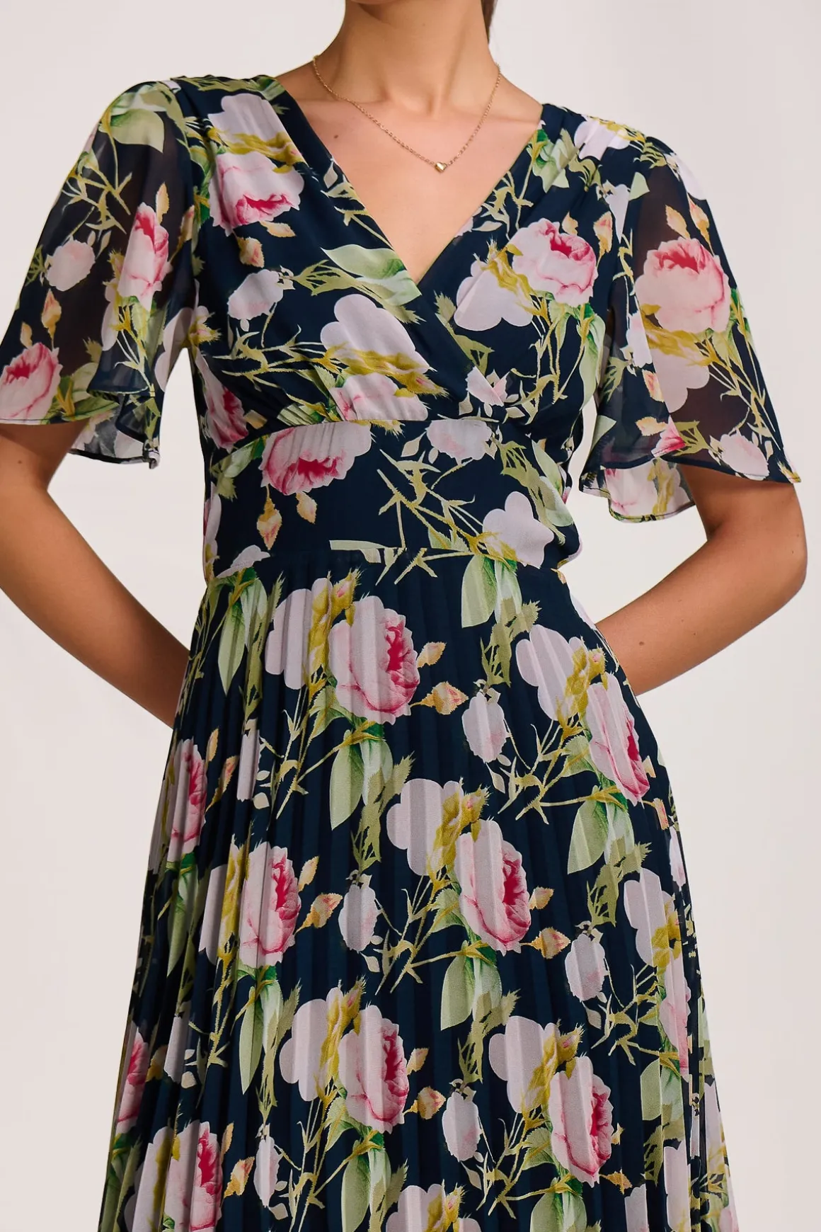 Pleated Chiffon Maxi Dress, Pink Rose