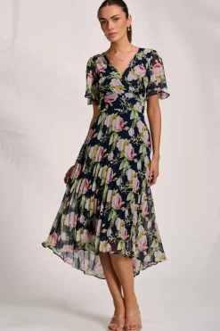 Pleated Chiffon Maxi Dress, Pink Rose