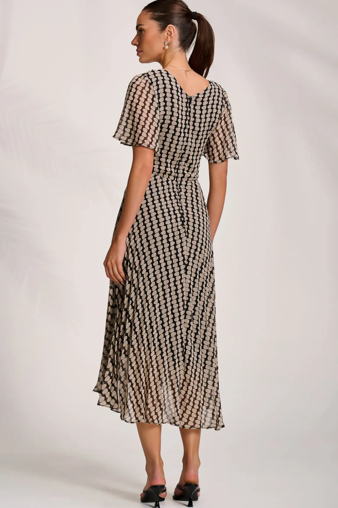 Pleated Chiffon Maxi Dress, Stone/Black
