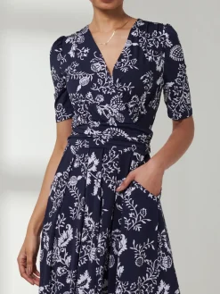 Pleated Jersey Maxi Dress, Navy White Floral