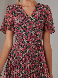 Pleated Midaxi Dress Pink Floral