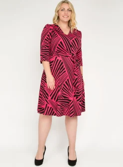 Plus Size Twist Front Maxi Dress, Pink Geo