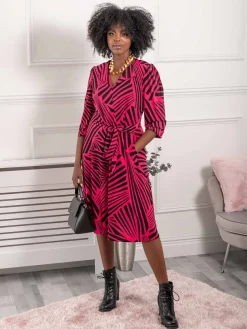 Plus Size Twist Front Maxi Dress, Pink Geo