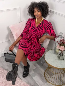 Plus Size Twist Front Maxi Dress, Pink Geo