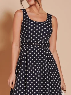 Polka Dot 1950's Inspired Swing Dress, Navy Spot