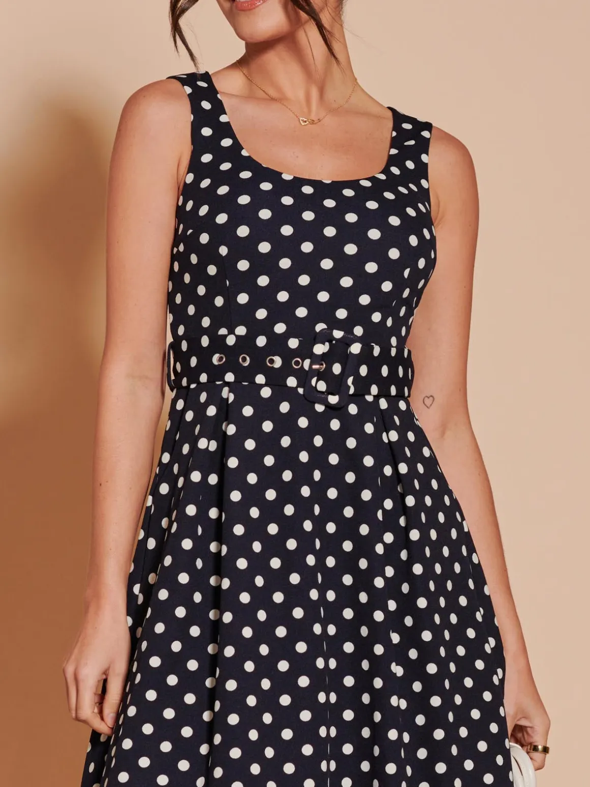 Polka Dot 1950's Inspired Swing Dress, Navy Spot