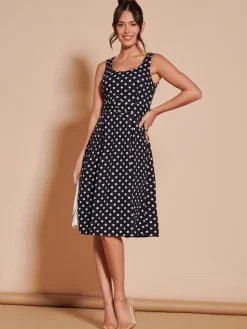 Polka Dot 1950's Inspired Swing Dress, Navy Spot