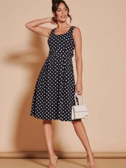 Polka Dot 1950's Inspired Swing Dress, Navy Spot