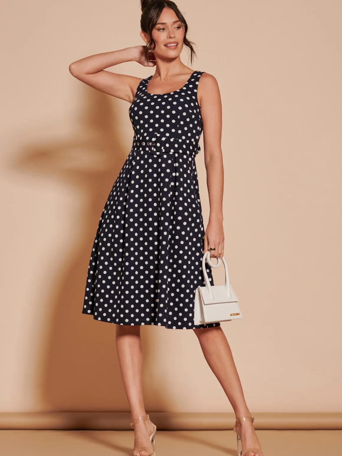 Polka Dot 1950's Inspired Swing Dress, Navy Spot