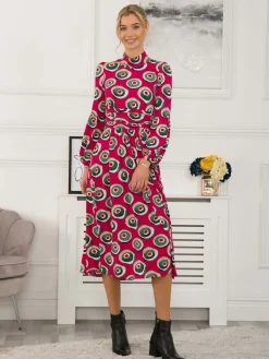 Polo Neck Long Sleeve Midi Dress, Plum