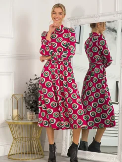 Polo Neck Long Sleeve Midi Dress, Plum