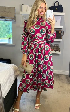 Polo Neck Long Sleeve Midi Dress, Plum
