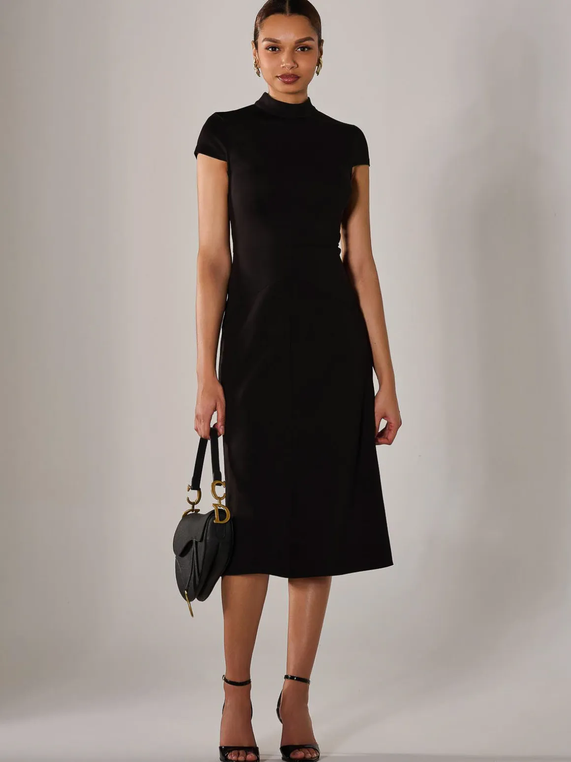 Ponte Cap Sleeve Midi Dress, Black