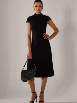 Ponte Cap Sleeve Midi Dress, Black