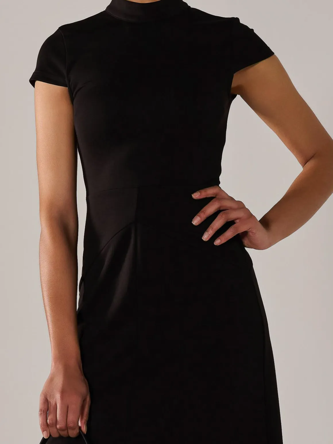 Ponte Cap Sleeve Midi Dress, Black