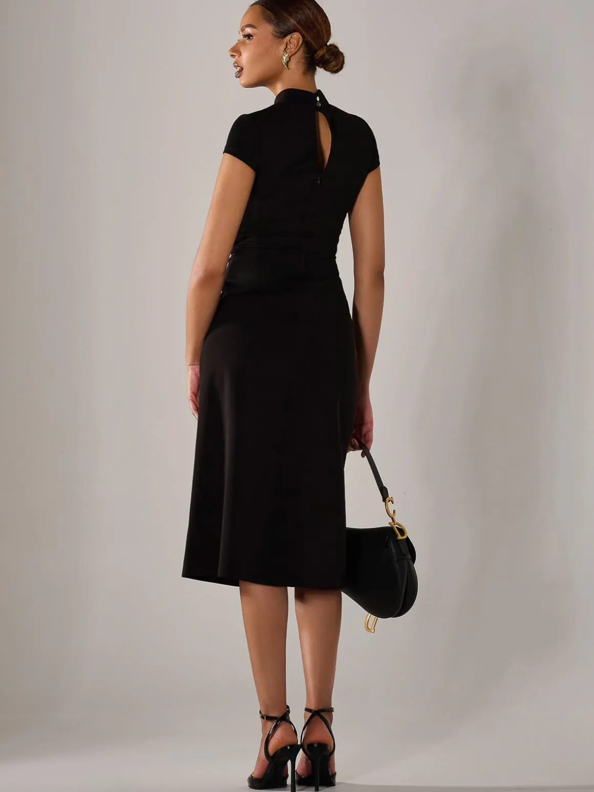 Ponte Cap Sleeve Midi Dress, Black