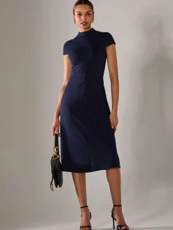 Ponte Cap Sleeve Midi Dress, Navy