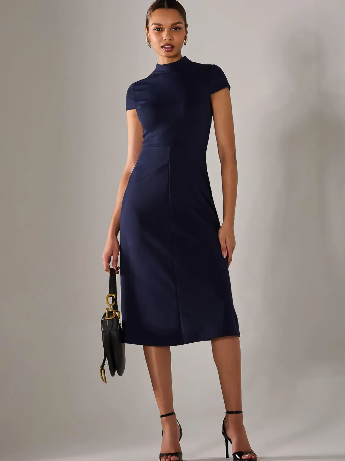 Ponte Cap Sleeve Midi Dress, Navy
