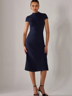 Ponte Cap Sleeve Midi Dress, Navy